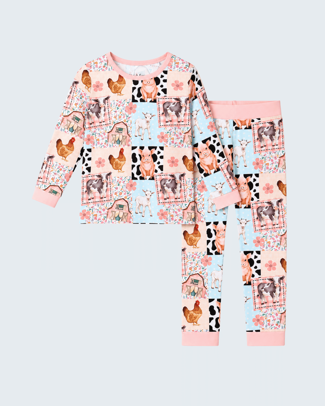 Pink Farm Animals Bamboo Pajama Set