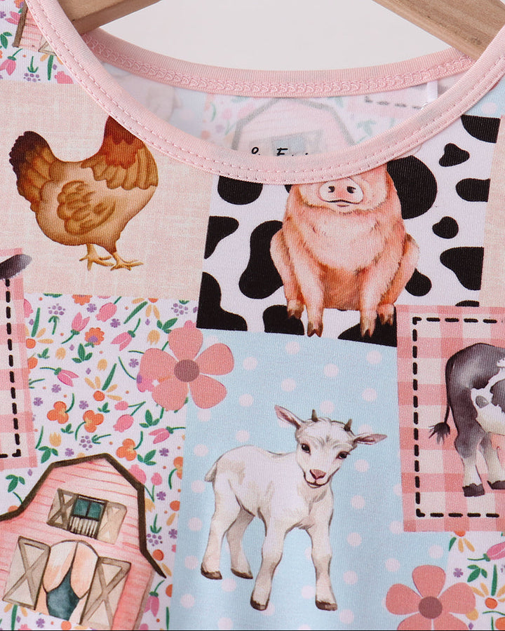 Pink Farm Animals Bamboo Pajama Set