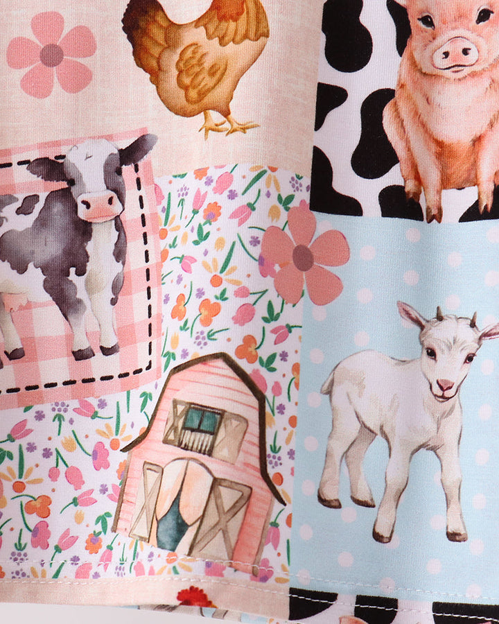 Pink Farm Animals Bamboo Pajama Set