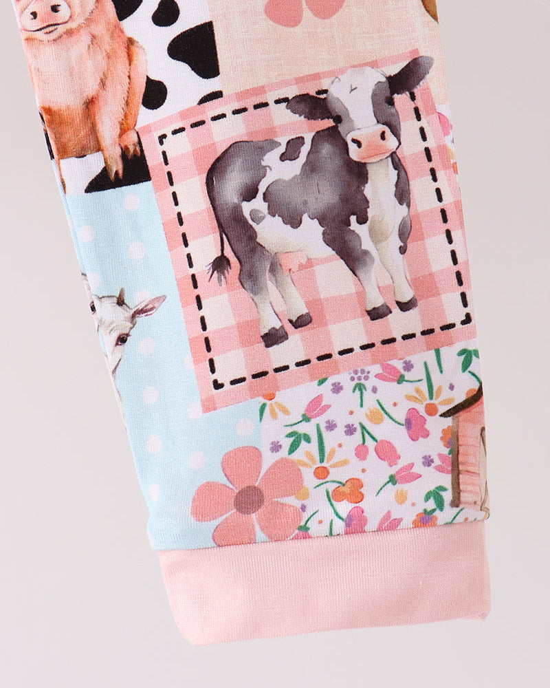 Pink Farm Animals Bamboo Pajama Set