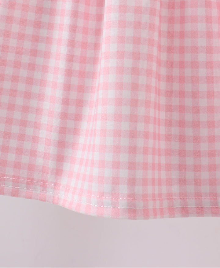 Close-up of pink and white checkered fabric
