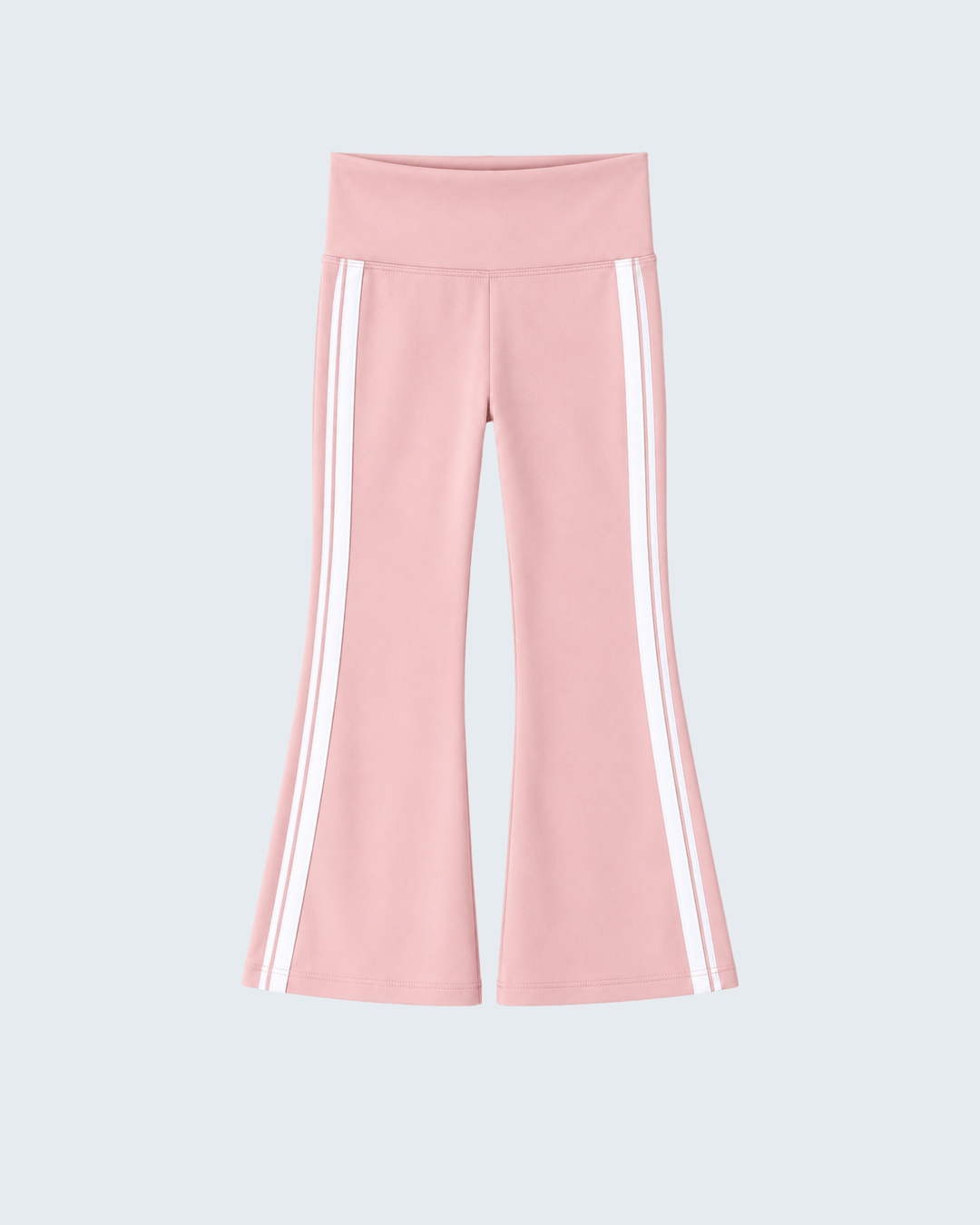 Pink flare active pants with double side white stripes