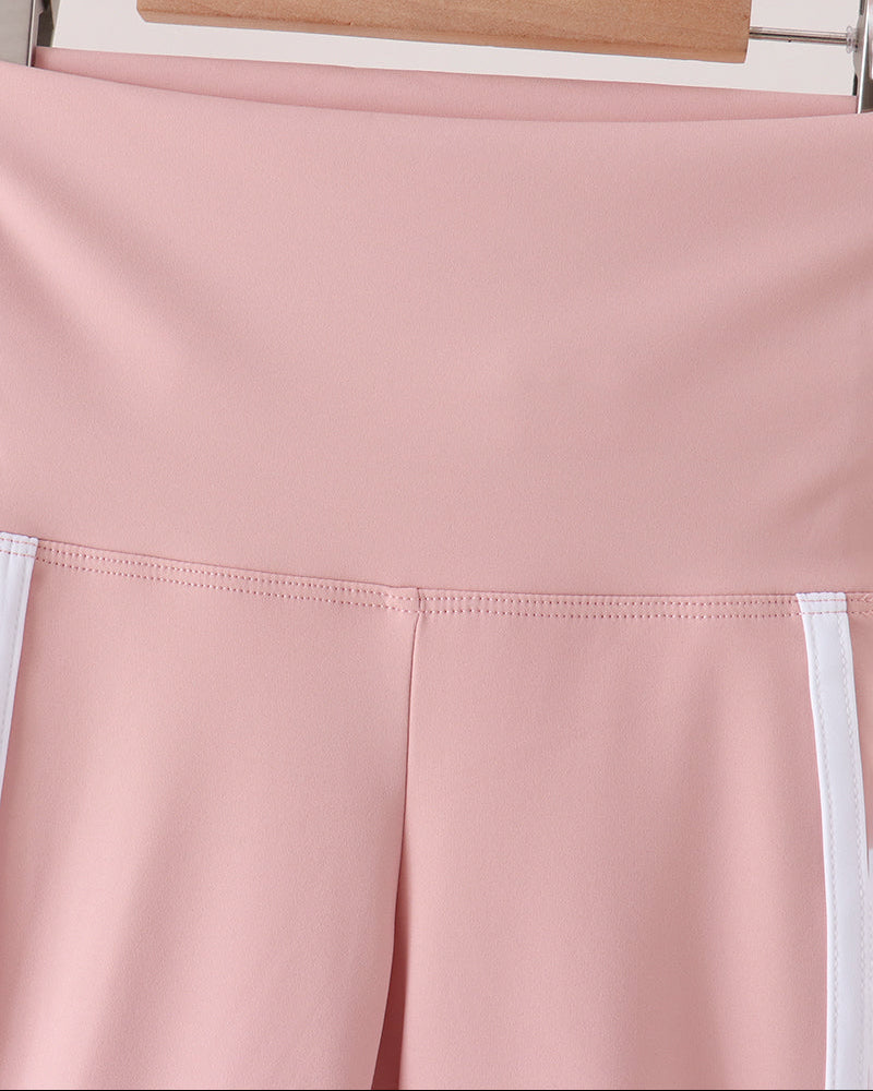 Pink active pants with white double side stripe and elastic waistband