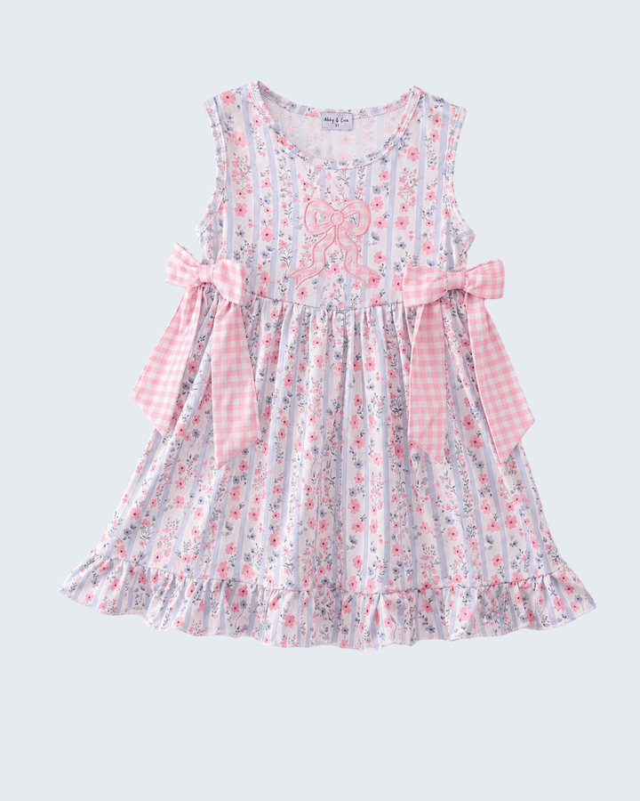 Pink Floral Bow Applique Bow Dress