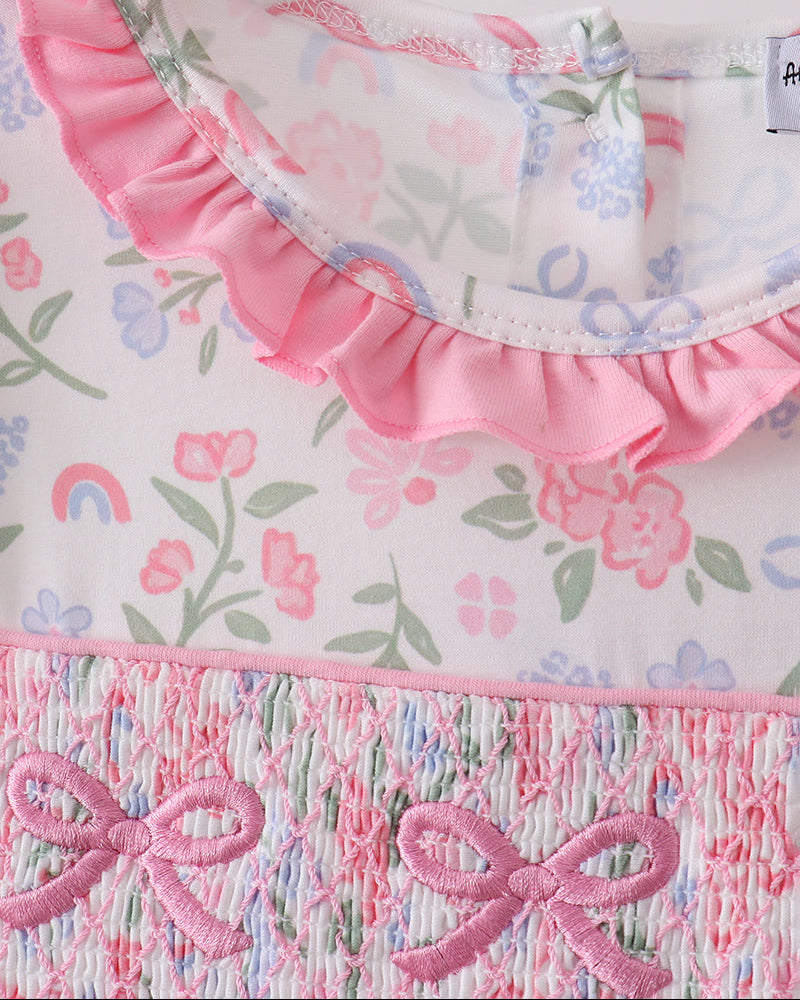 Pink dress with ruffles and embroidery