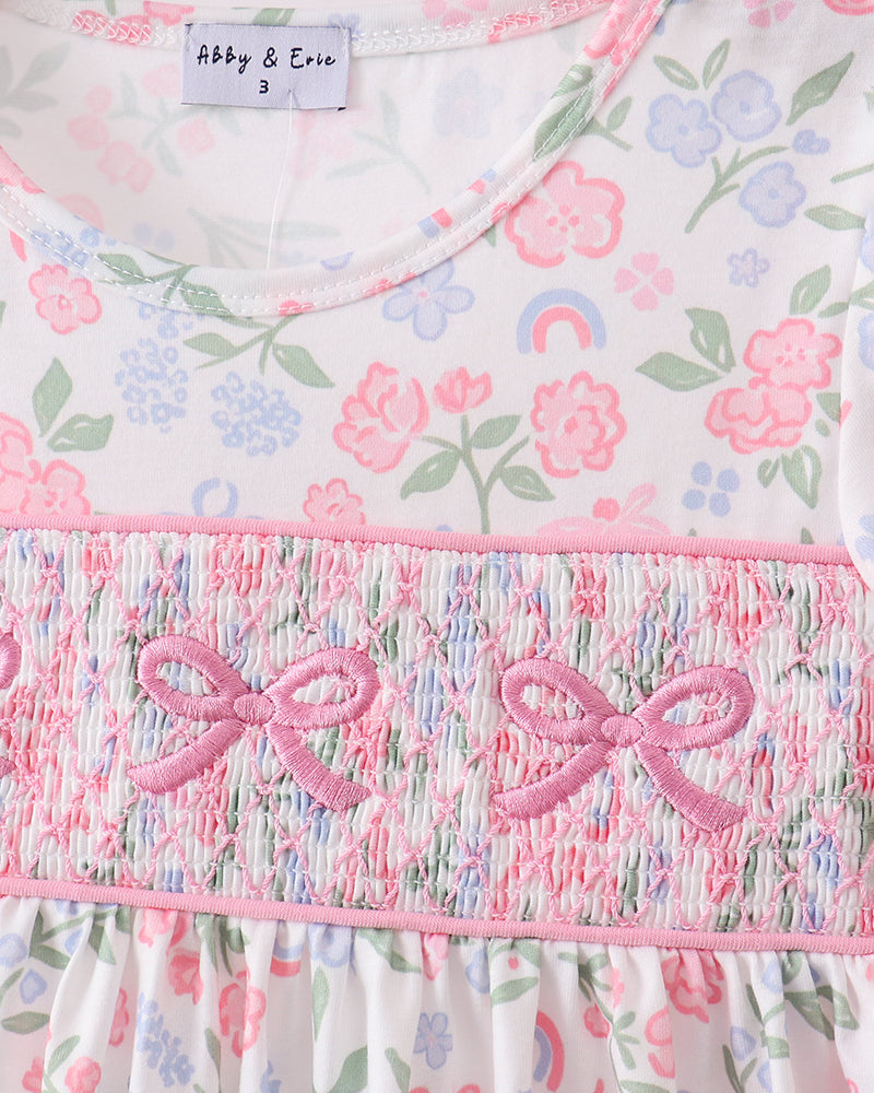 Floral dress with bow embroidery