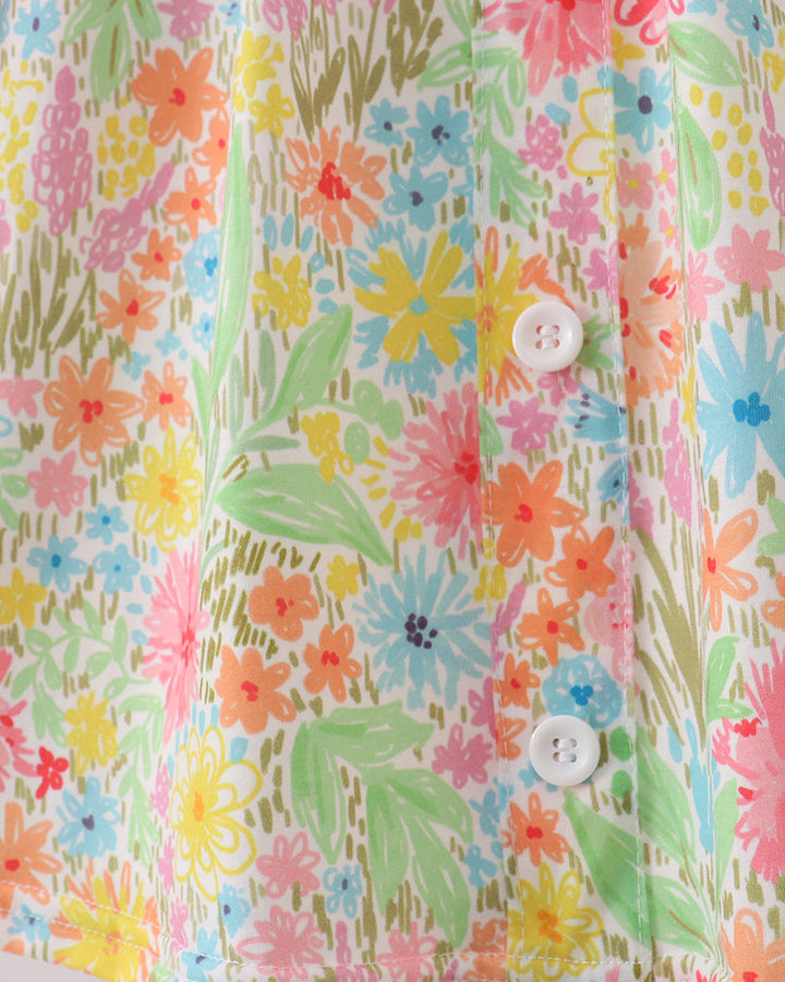 Pink Floral Print Puff Sleeve Ruffle Dress