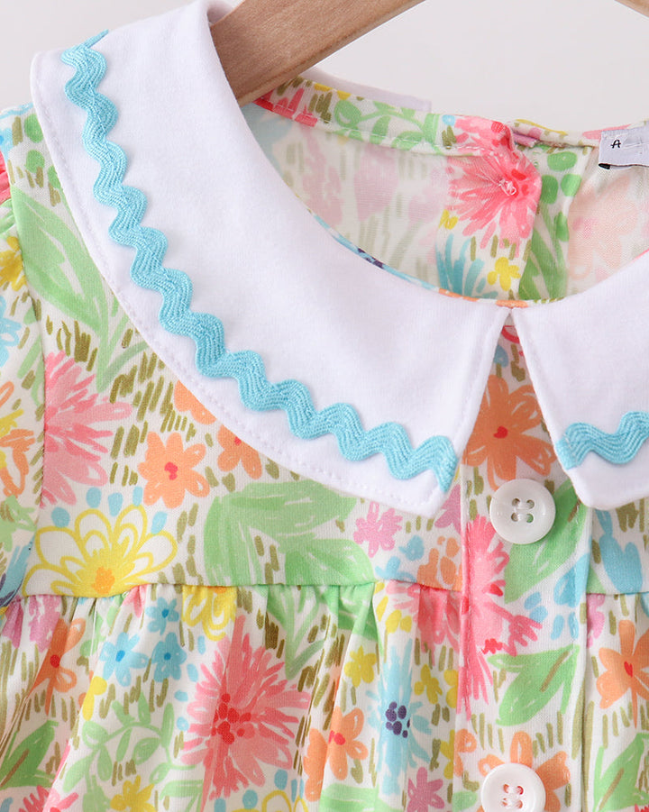 Pink Floral Print Puff Sleeve Ruffle Shorts Set