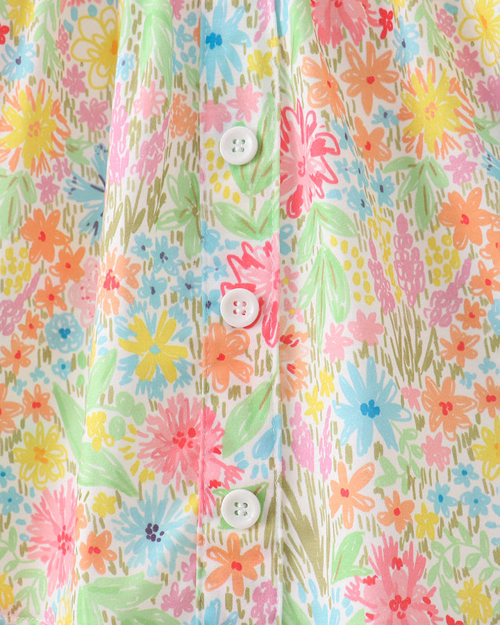 Pink Floral Print Puff Sleeve Ruffle Shorts Set