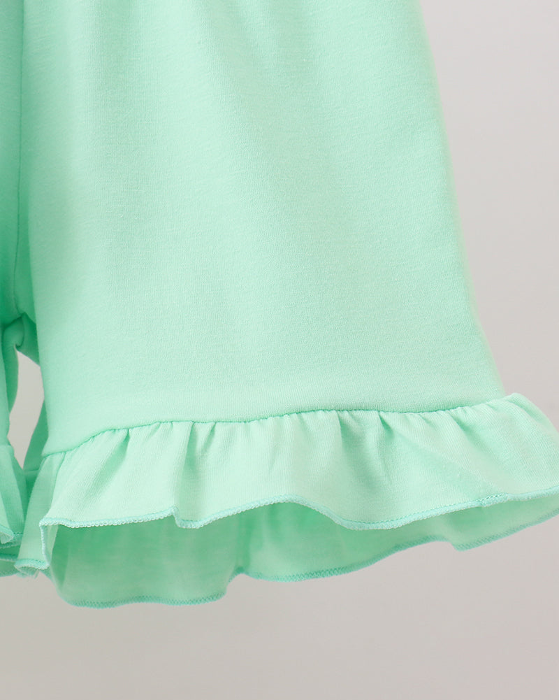 Pink Floral Print Puff Sleeve Ruffle Shorts Set