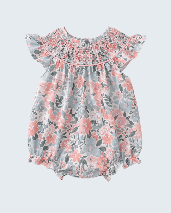 Pink Floral Smocked Knit Bubble