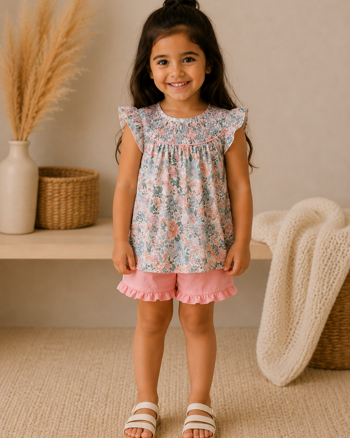 Young girl standing inside.