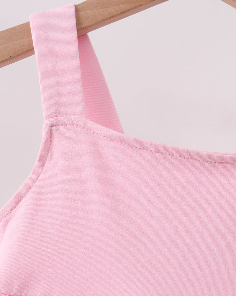 Pink sleeveless dress bodice with gathered yoke and thin straps