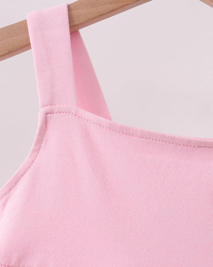 Pink sleeveless dress bodice with gathered yoke and thin straps