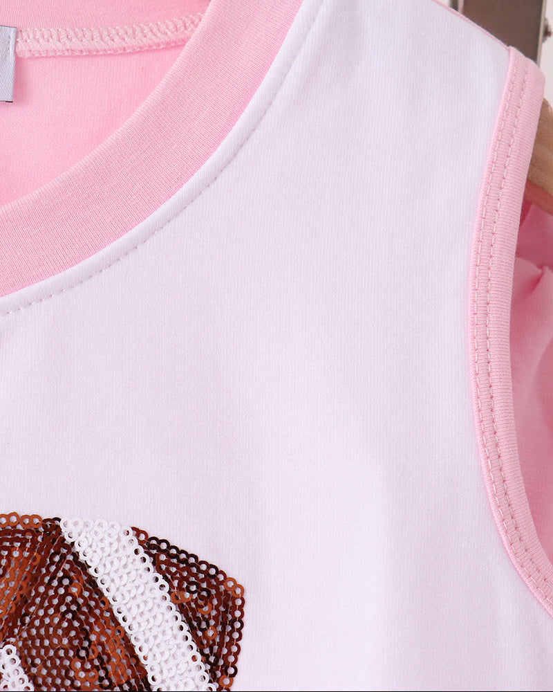 Pink sleeveless skort set with white jersey panel and pink stitched neckline trim