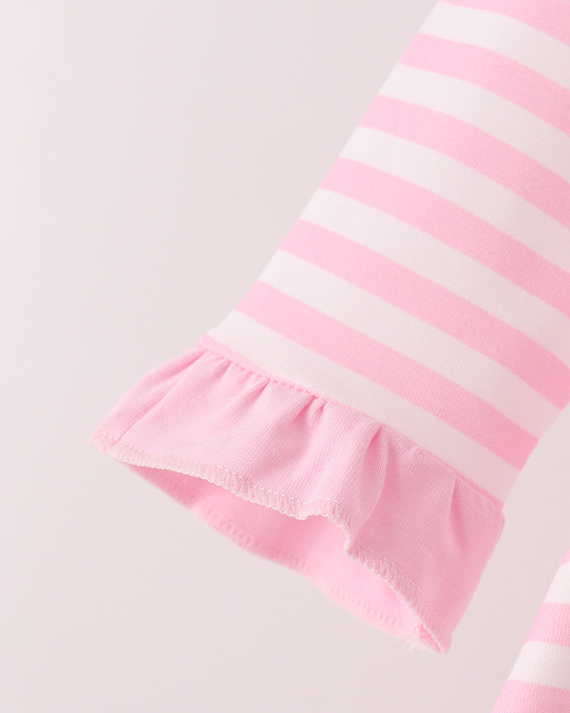 Pink and white striped bloomer shorts with ruffled hem