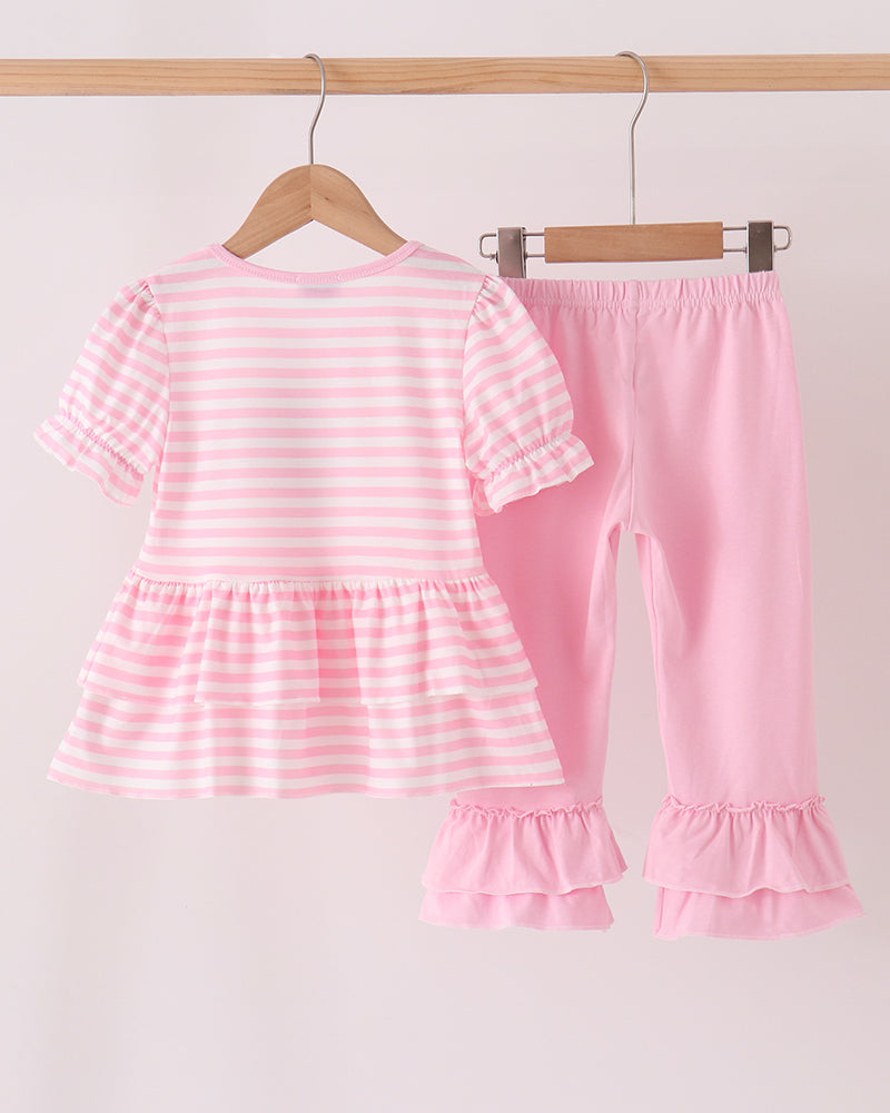 Pink striped peplum top set with matching ruffle pants