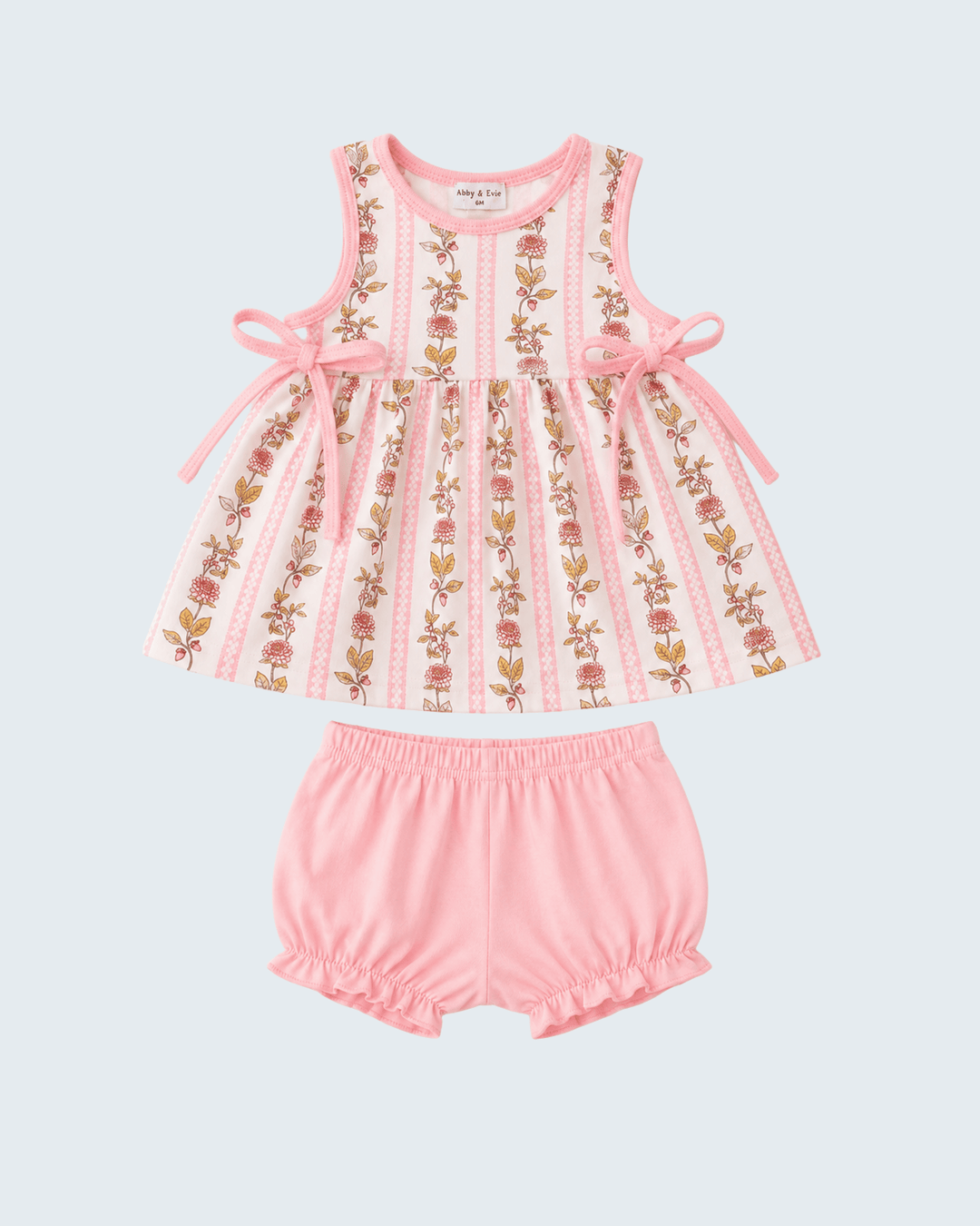 Pink Garden Ruffle Bloomer Set on light grey background