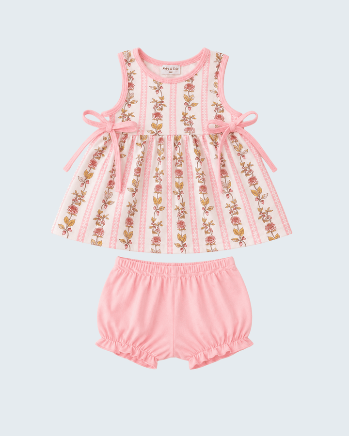 Pink Garden Ruffle Bloomer Set on light grey background