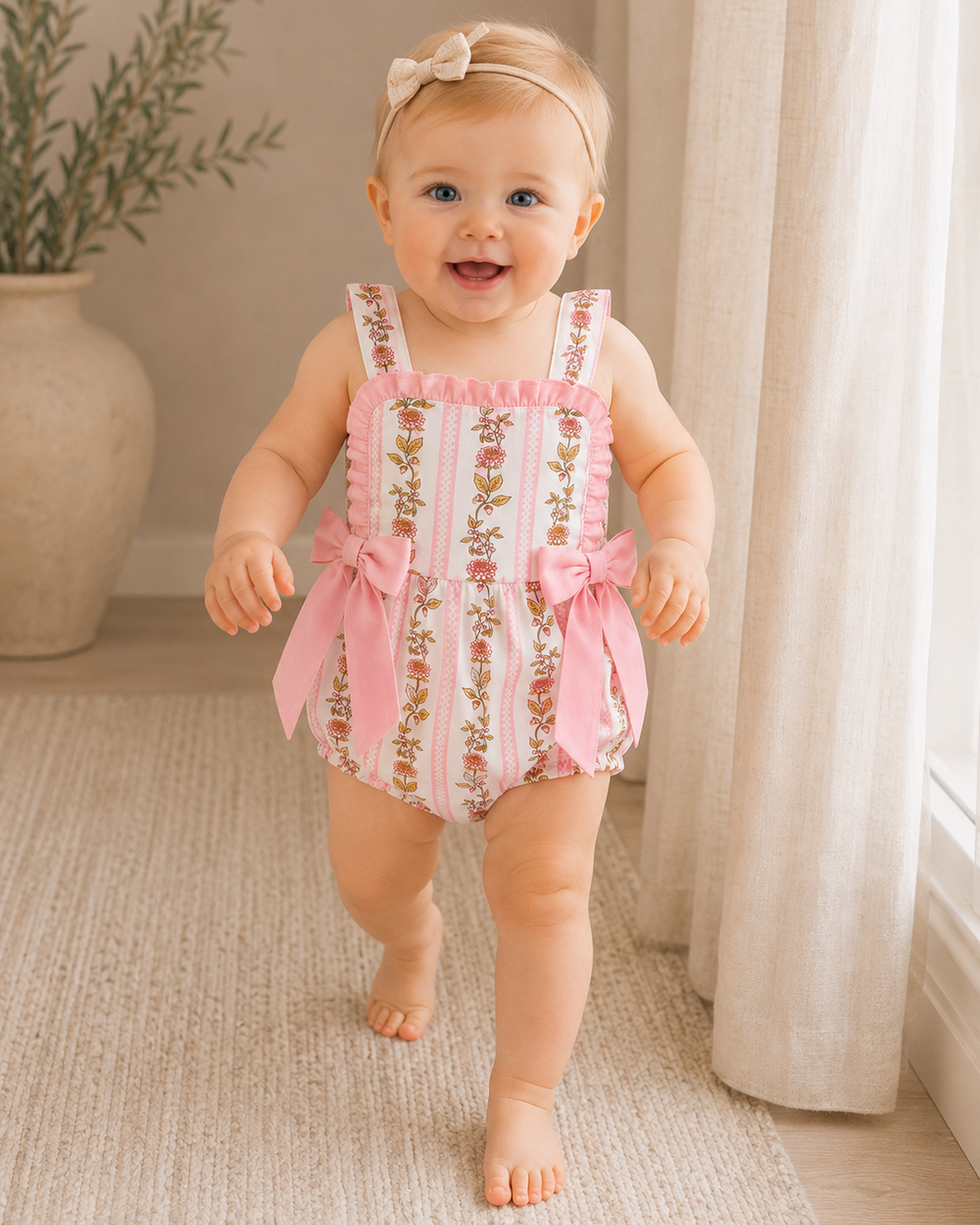 Baby girl walking in living room