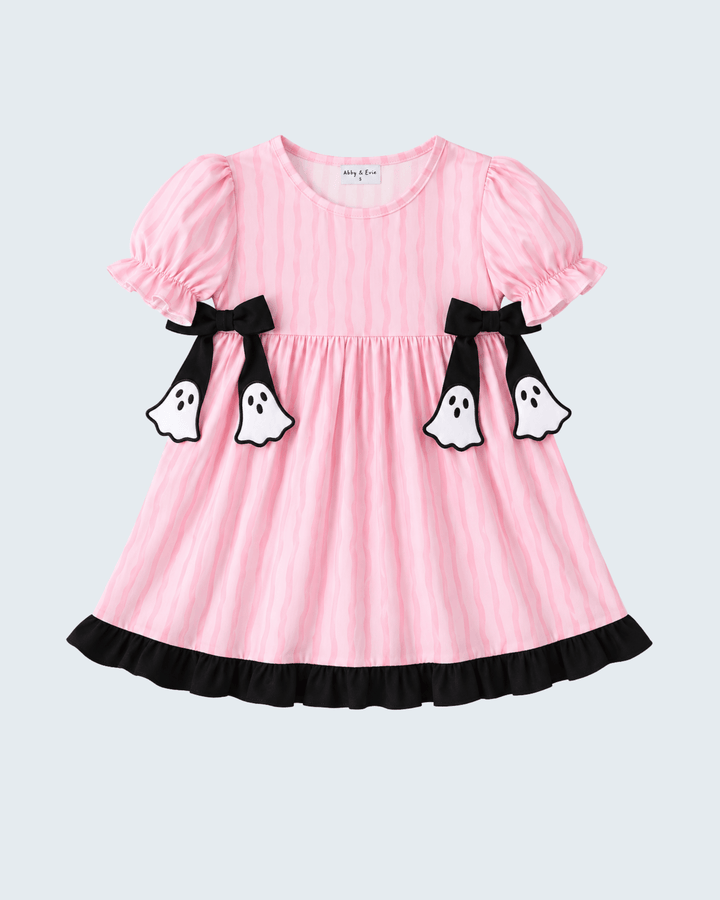 Pink Ghost Appliqué Stripe Dress