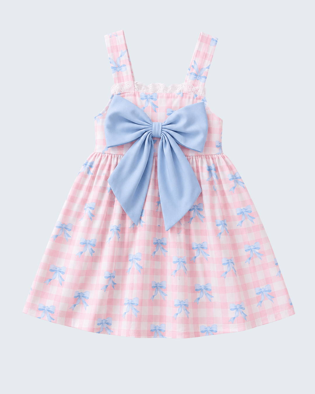 Pink Gingham Bow Print Dress