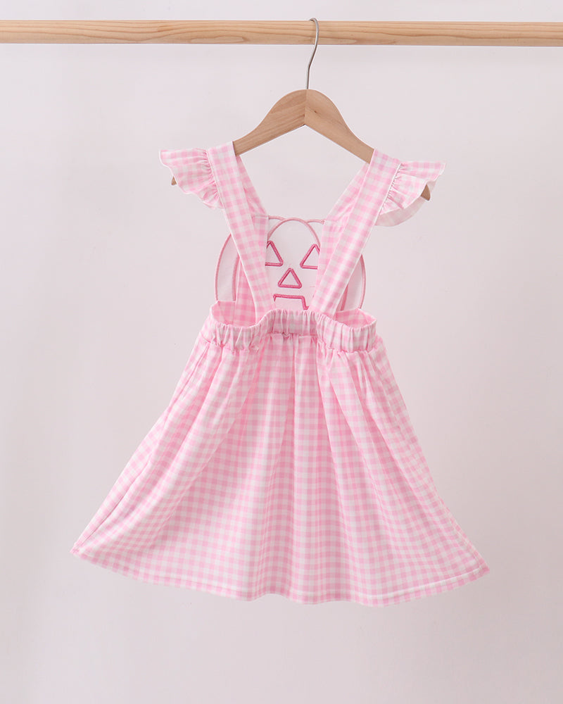 Pink gingham jack-o-lantern applique ruffle dress with flutter sleeves