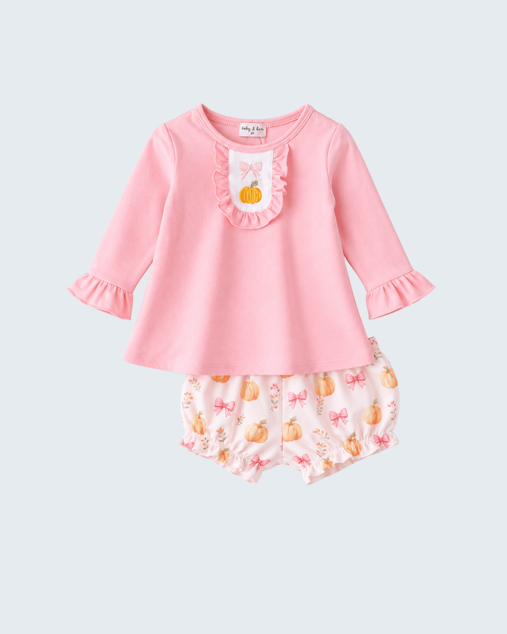 Pink Pumpkin Bow Ruffle Bloomer Set