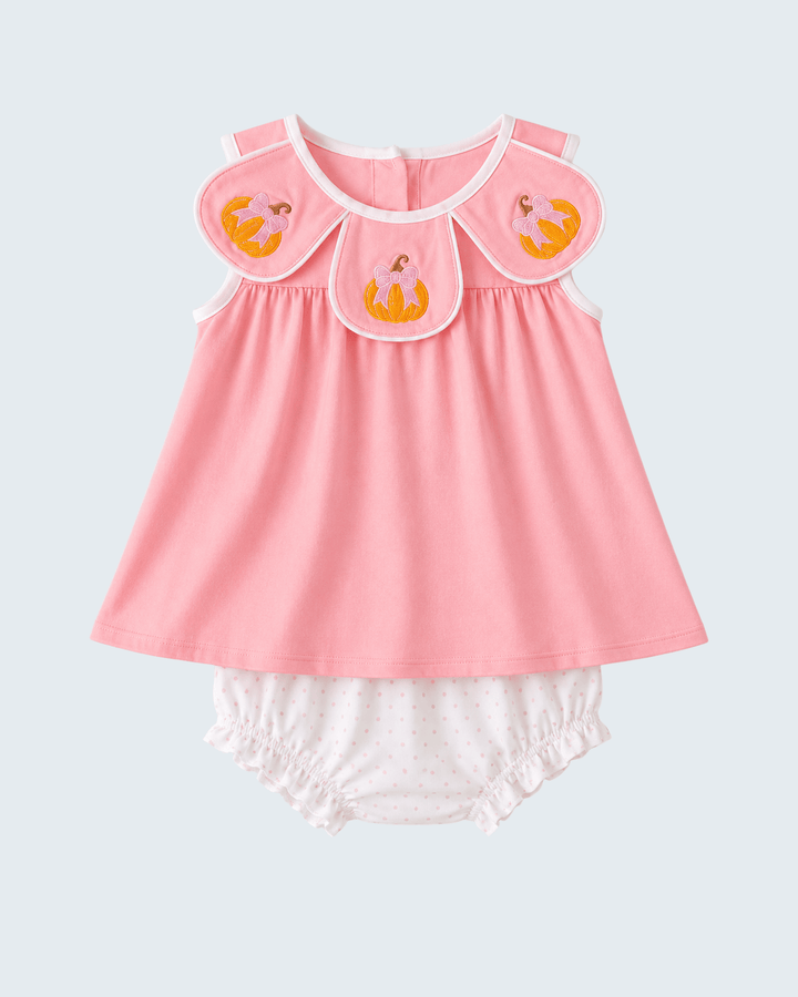 Pink Pumpkin Embroidered Bloomer Set
