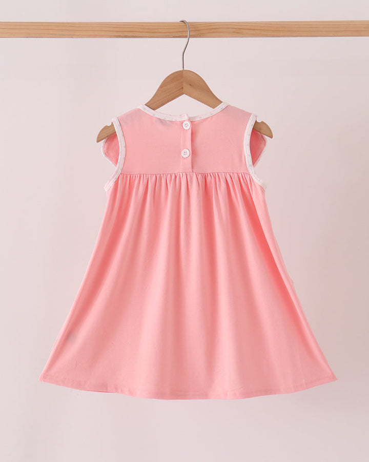 Pink sleeveless pumpkin embroidery dress with button-front bodice