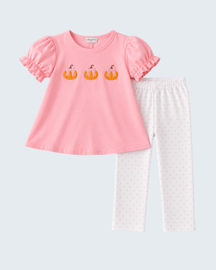 Pink Pumpkin Embroidered Pants Set