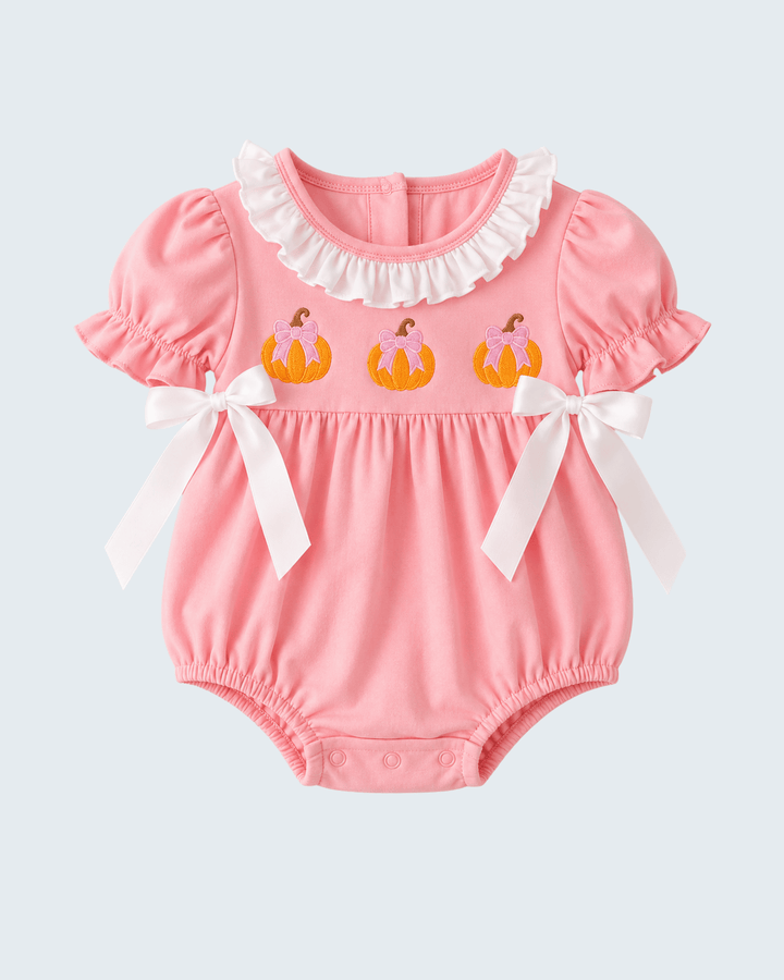 Pink Pumpkin Embroidered Ruffle Bubble