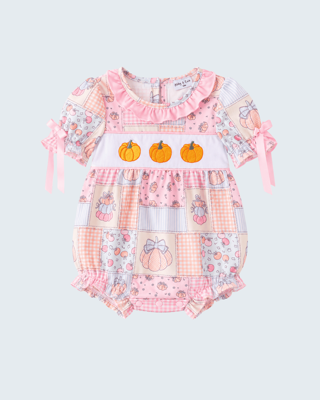 Pink Pumpkin Patchwork Embroidered Ruffle Bubble