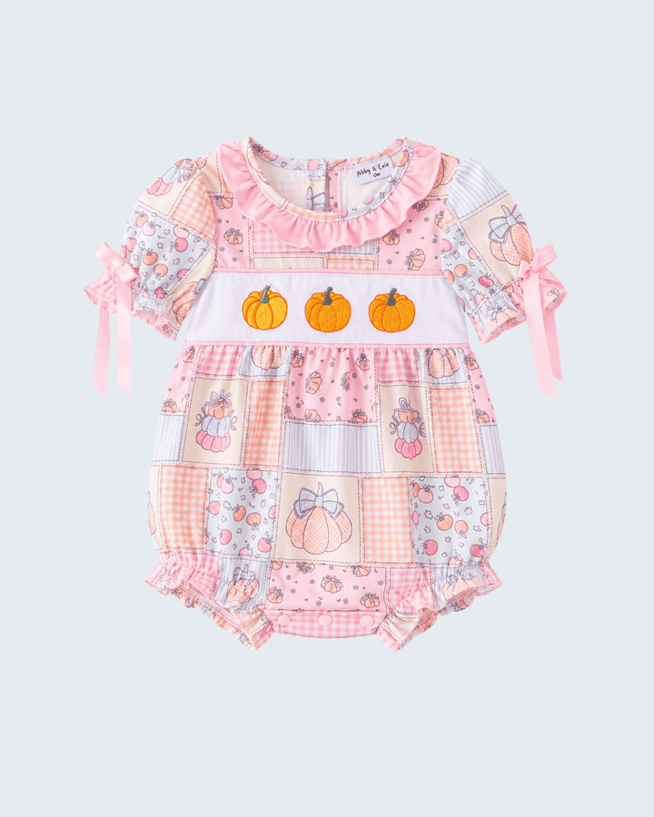 Pink Pumpkin Patchwork Embroidered Ruffle Bubble
