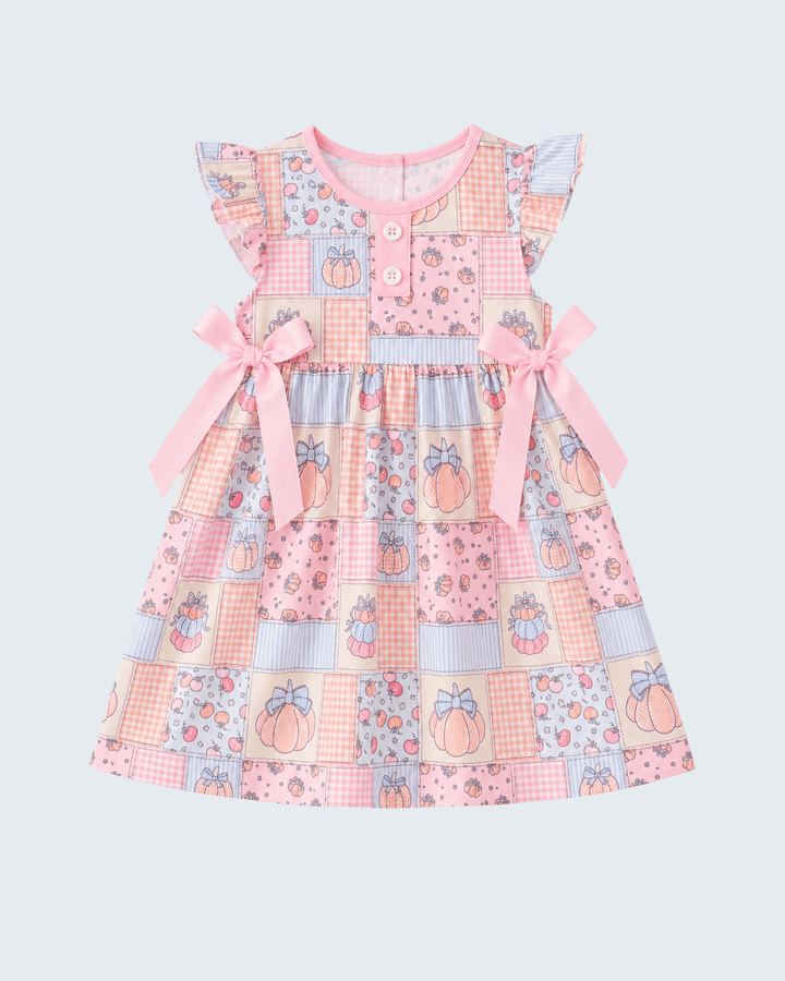 Pink Pumpkin Print Ruffle Dress