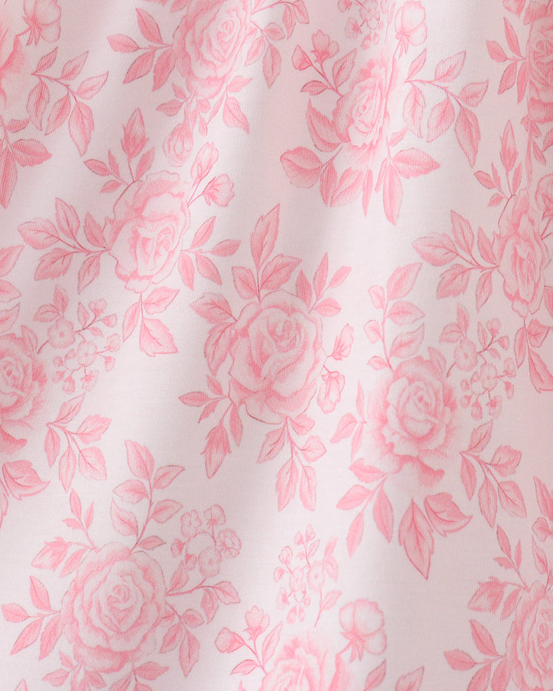 Light pink fabric with all-over rose and leaf pattern