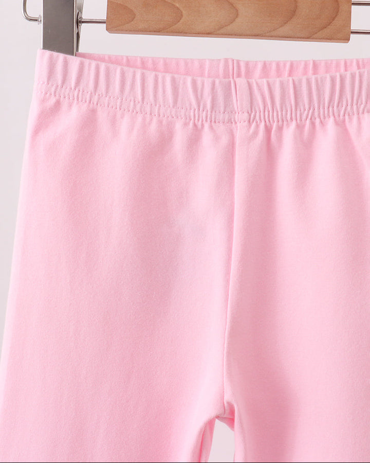 Pink ruffle leggings with elastic waistband
