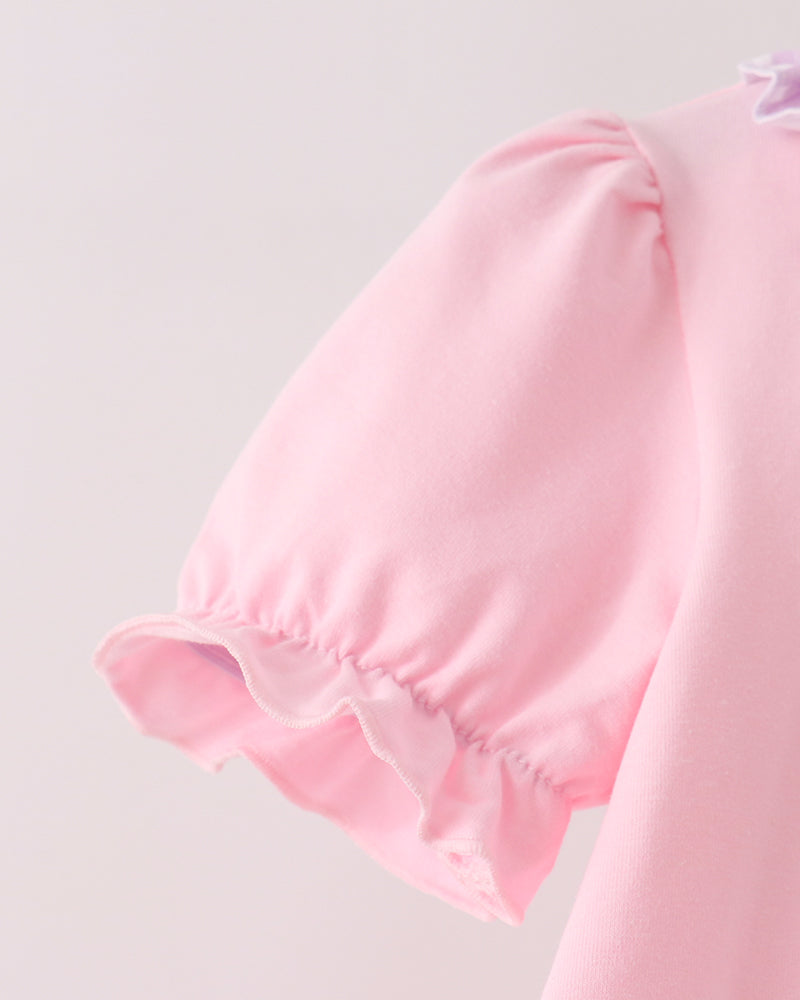Pink ruffle puff sleeve top with elastic cuff