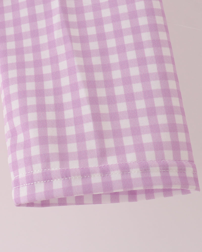 Pink gingham pants with stitched hem