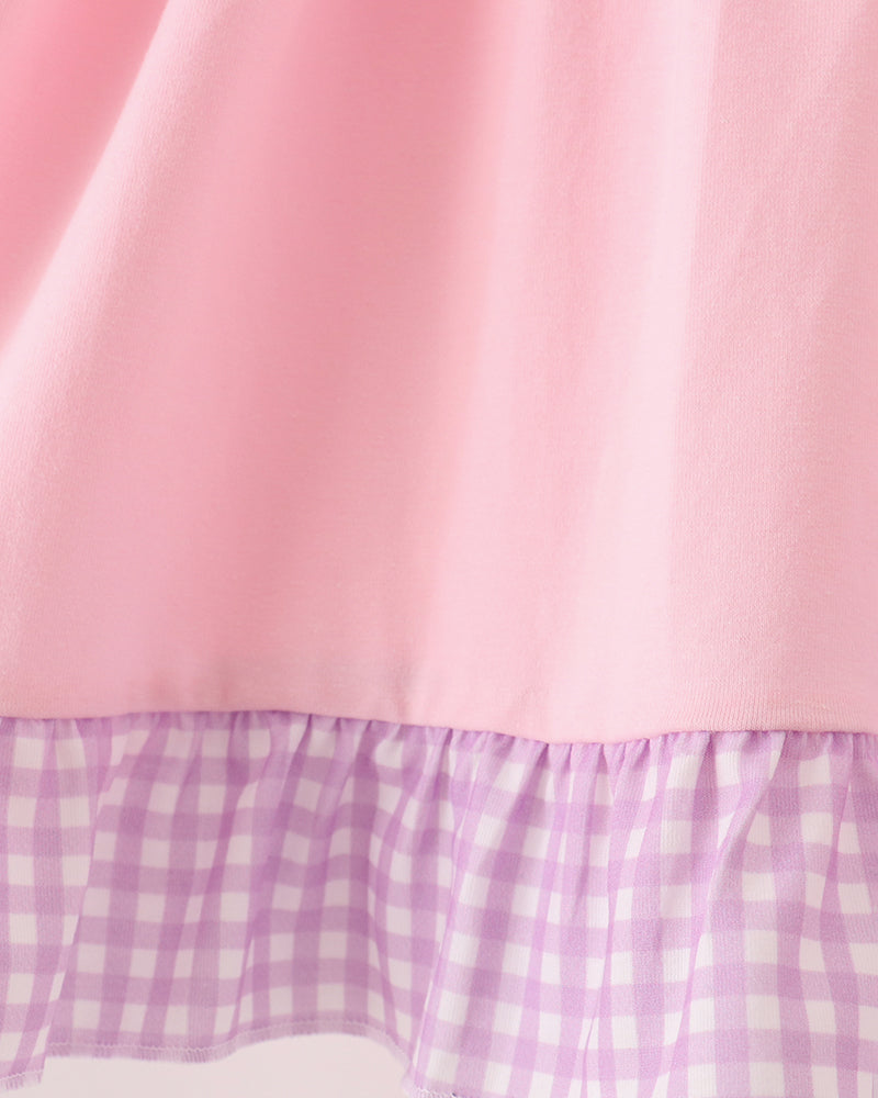 Pink dress with lavender gingham ruffle hem