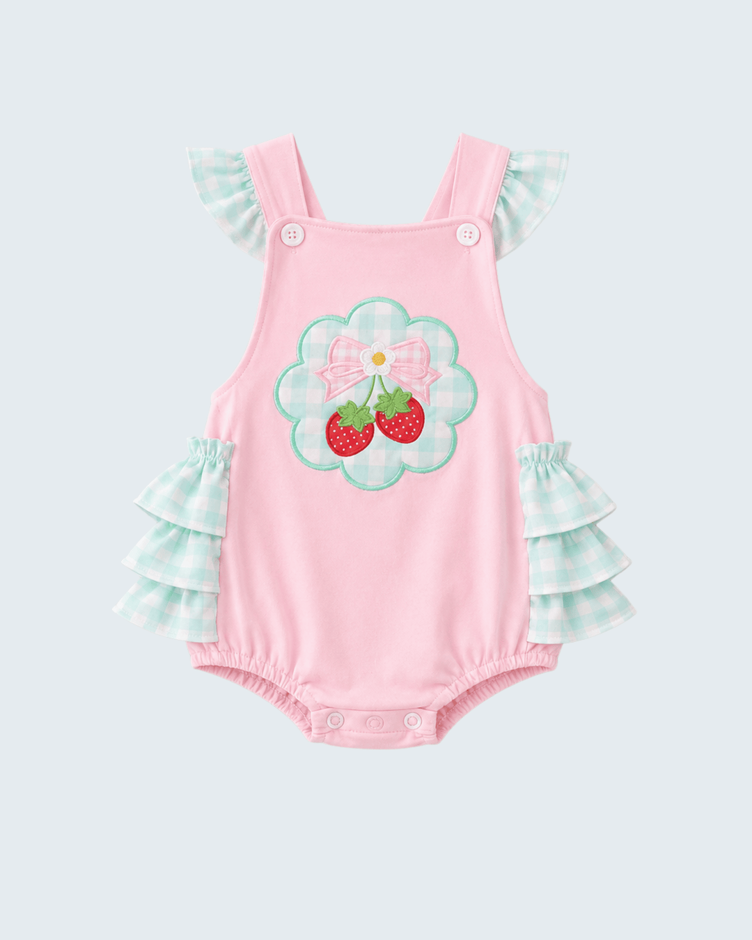 Pink Strawberry Applique Knit Bubble