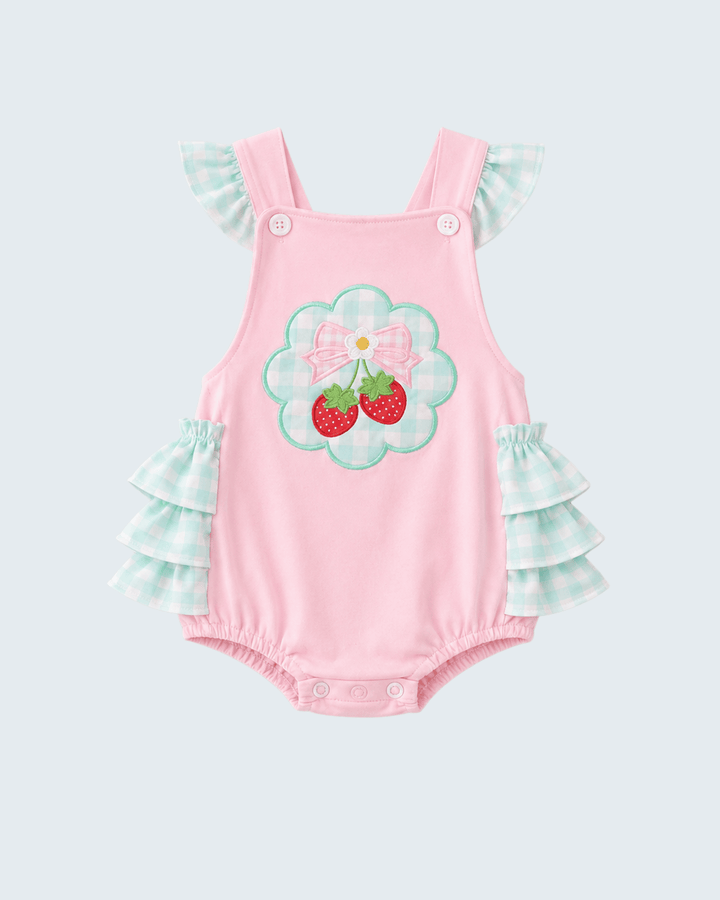 Pink Strawberry Applique Knit Bubble