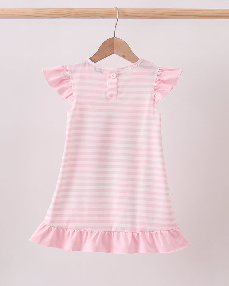 Pink Stripe Apple Book Appliqué Dress on wooden hanger