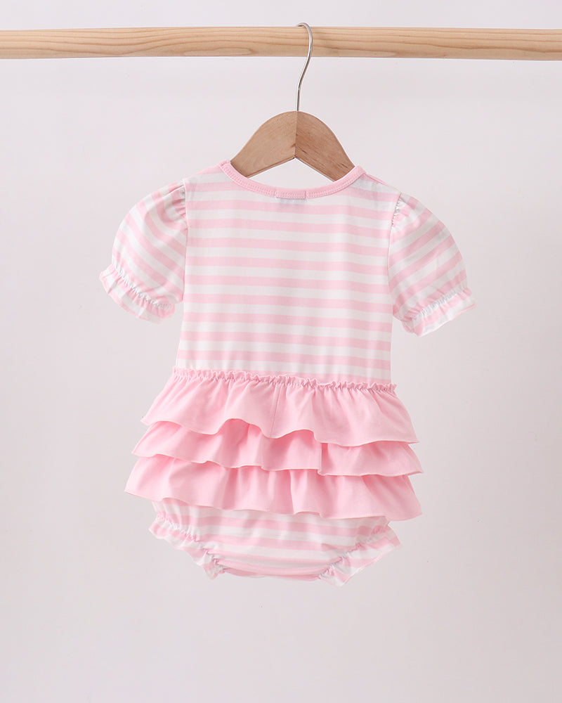 Pink Stripe Apple Book Applique Bubble on wooden hanger