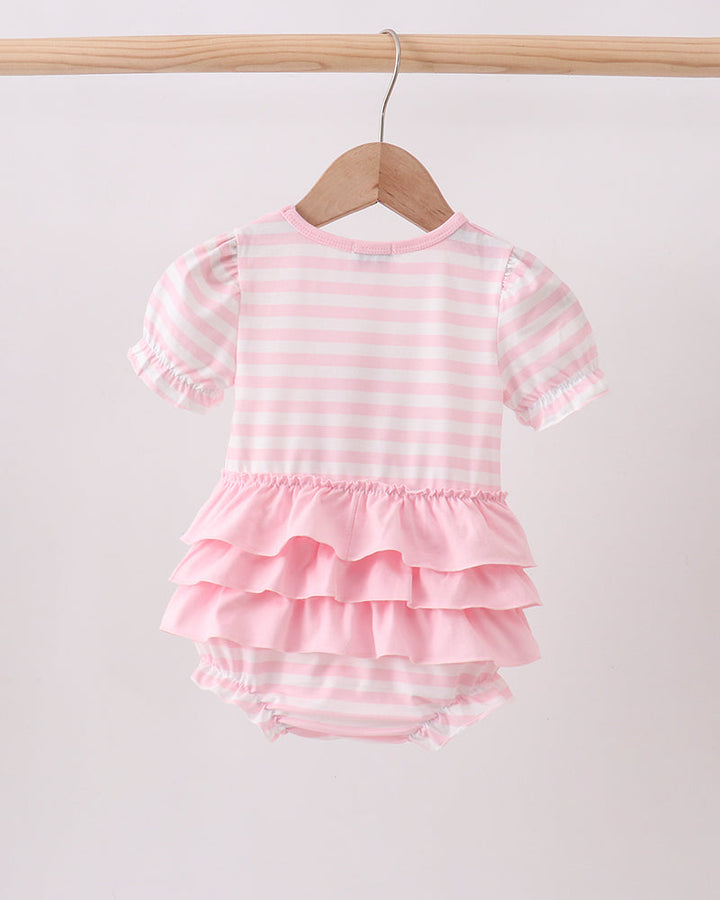 Pink Stripe Apple Book Applique Bubble on wooden hanger