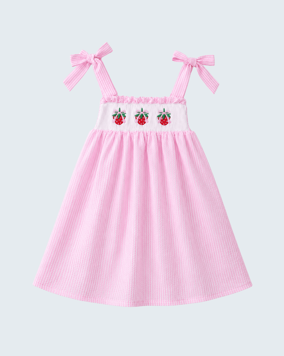 Pink Stripe Seersucker Strawberry Smocked Dress for girls
