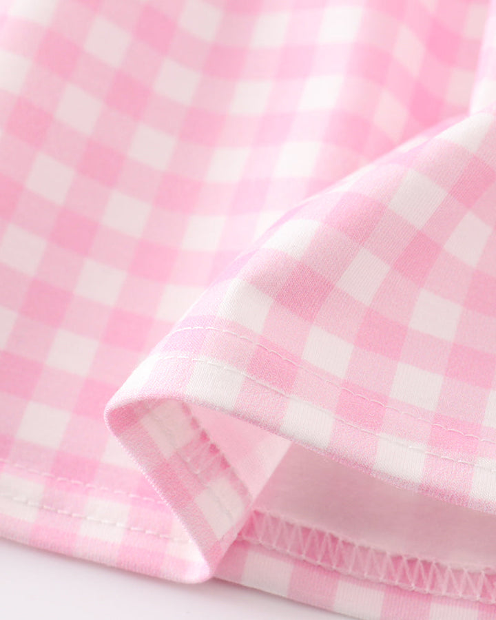 Close-up of pink and white checkered fabric