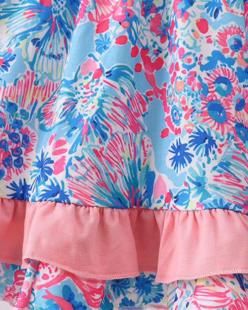 Floral fabric with pink ruffles