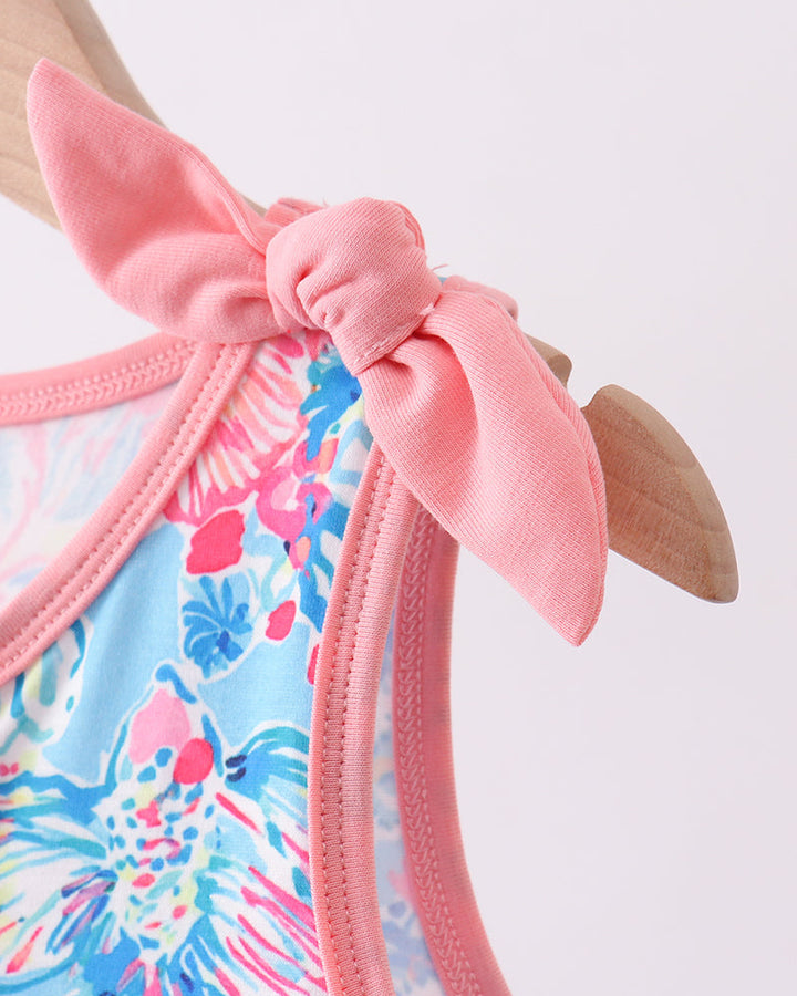 Floral dress with bow tie on shoulder