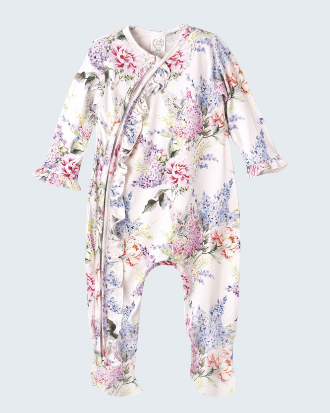 Watercolor Floral Bamboo Zipper Romper
